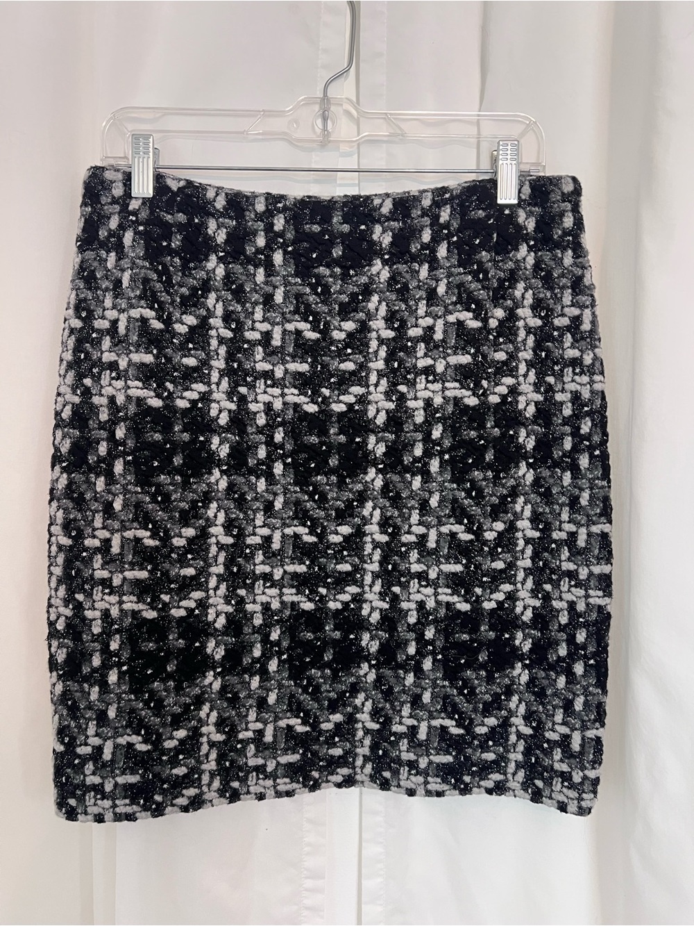 Akris Black and Grey metalic Tweed Pencil Skirt.